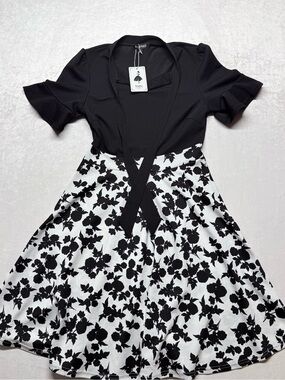 Black & White Floral Midi Dress